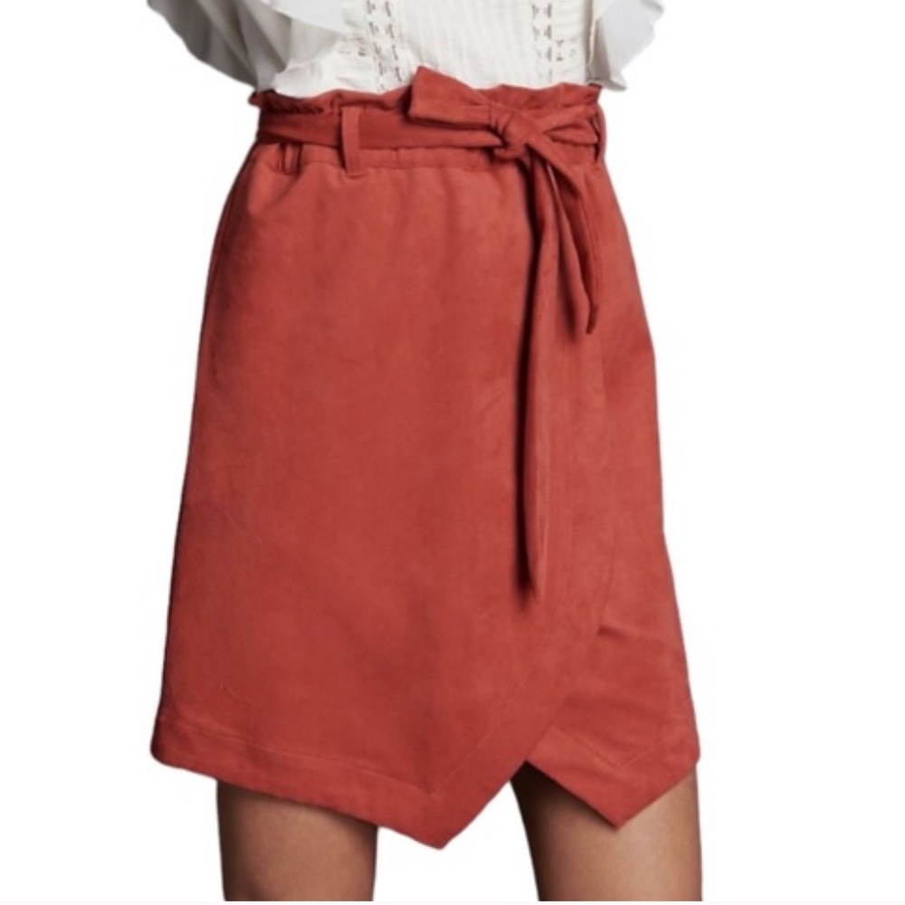 Anthropologie‎ Burnt Orange Petula Sueded Mini Wrap Skirt Women's Sz. Small